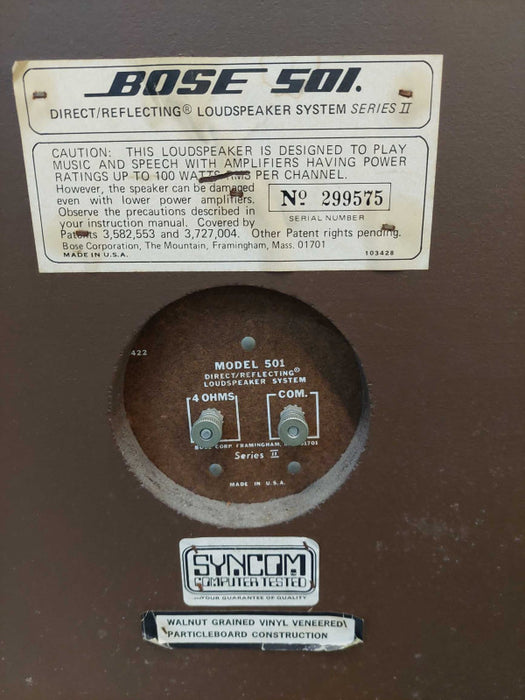 Vintage Pair of BOSE 501-II  Series 2  Speakers  Model: 501 4ohms