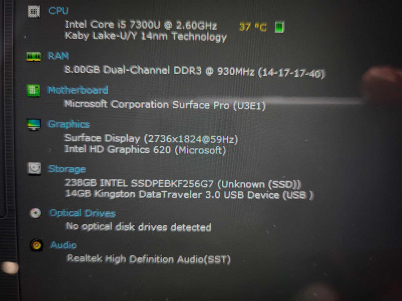 Surface Pro 5th Gen(1807) i5-7300U @ 2.6GHz 8GB RAM 256GB SSD READ $