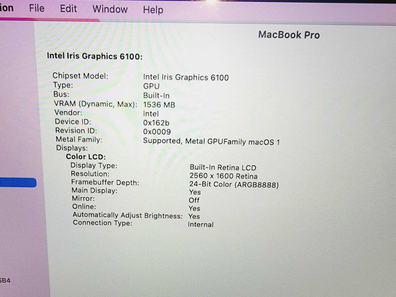 Apple Macbook Pro 2015 13\\" Core i5-5257U @ 2.7GHz 8GB DDR3 250GB SSD (