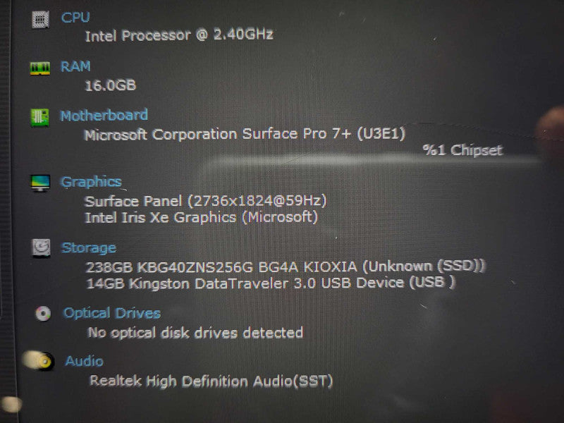 Surface Pro 7+ (1961) i5-1135G7 @ 2.4GHz 16GB RAM 256GB SSD READ $