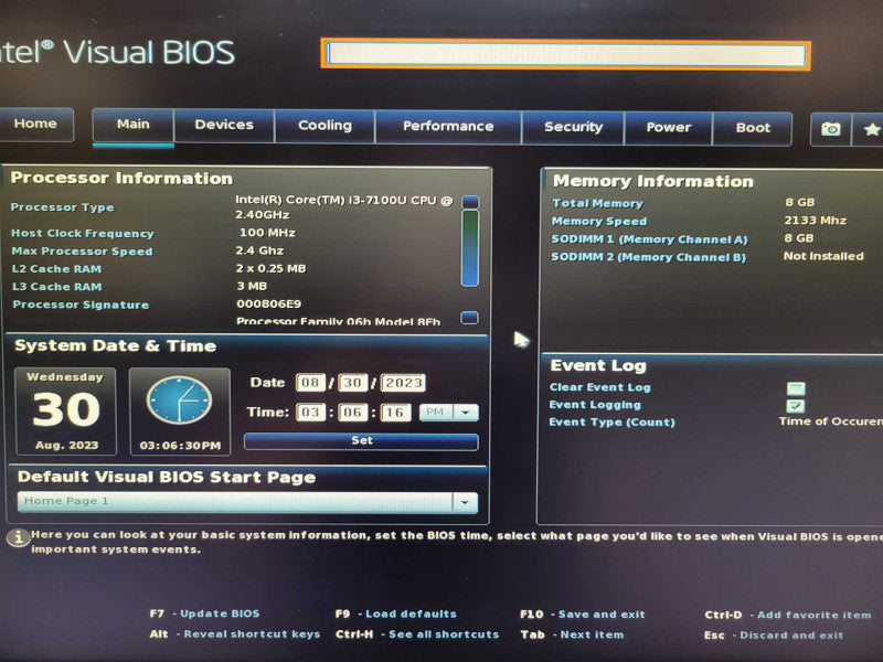 Intel NUC (BOXXNUC7i3BNK) Corew i3-7100U - 8GB RAM - 256GB SSD /no PWR ADPTR Q