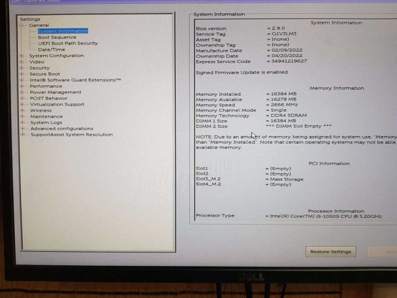 Dell OptiPlex 3080 SFF Core i5-10505  CPU @ 3.20GHz 16GB DDR4 Ram