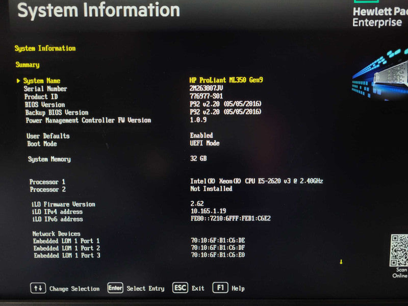 HP Proliant ML350 G9 1x E5-2620 v3 2.4GHz 32GB DDR4 P440ar 2x PSU 2.5\\" $