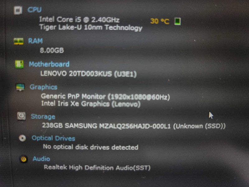 Lenovo ThinkPad E15 i5-1135G7@2.40GHz, 8GB DDR4, 256GB m.2 *READ Î²