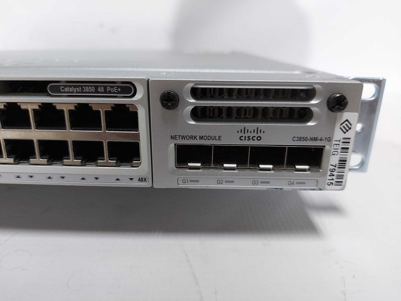 Cisco Catalyst 3850 48 PoE+ WS-C3850-48P-S C07 - gigabit module - fact reset Q#