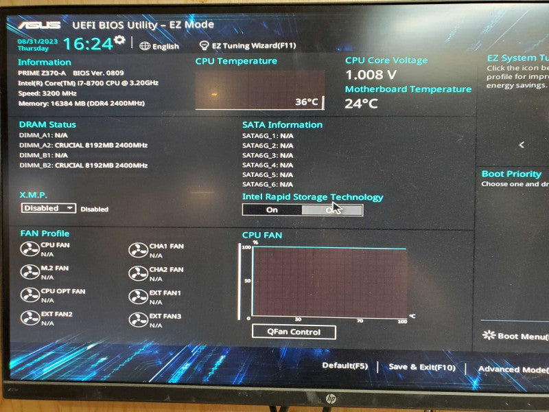Asus Prime Z370-A with Intel i7-8700 @ 3.20 ghz , 16gb ddr4 No Heatsink