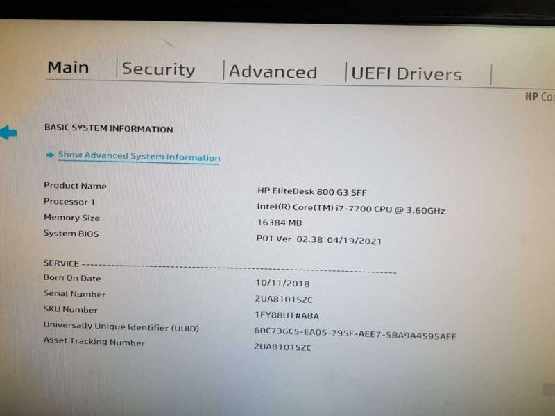 HP EliteDesk 800 G3 SFF  i7-7700 CPU 3.60GHz 16GB DDR4  RAM