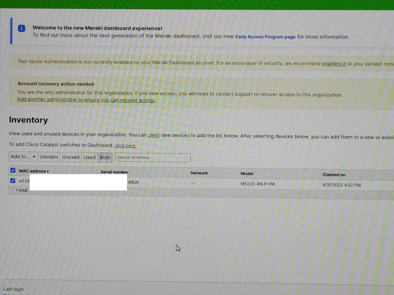Cisco Meraki MS225-48LP-HW UNCLAIMED Gigabit PoE Switch _