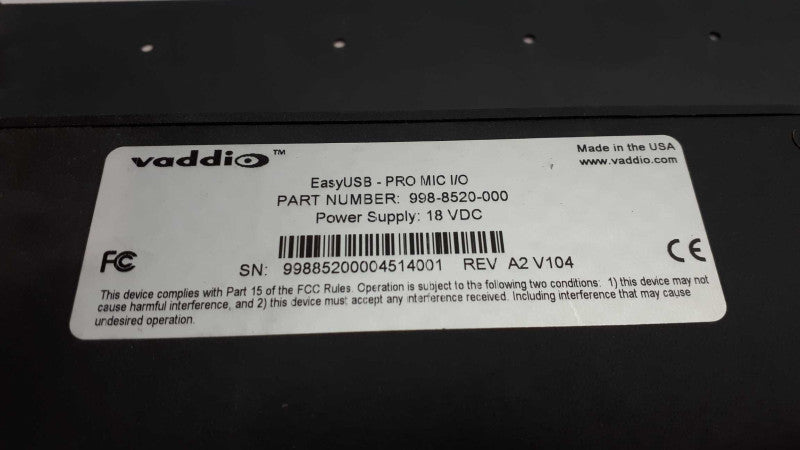 Vaddio EasyUSB PRO MIC I/O - 998-8520-000 Intfc 4-Ch Professional Microphone &