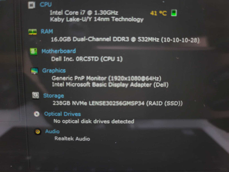 Dell XPS 13 9365 i7-7Y75 @ 1.30GHz, 16GB DDR3, 256GB M.2 Î²