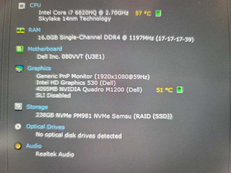 Dell Precision 5520 i7-6820HQ, 16GB DDR4, 4GB Quadro M1200, 256GB NVMe QÎ²