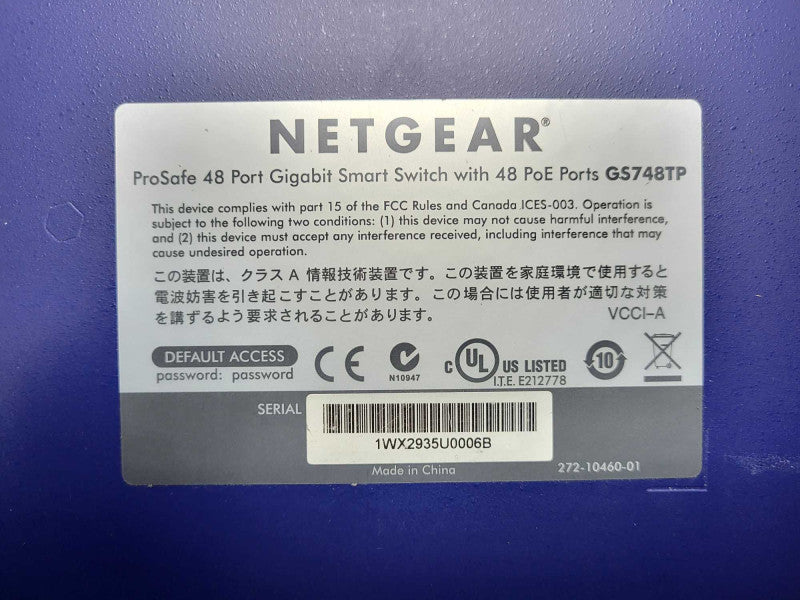 Netgear ProSafe 48-Port 10/100/1000 Gigabit Smart Switch GS748TP $