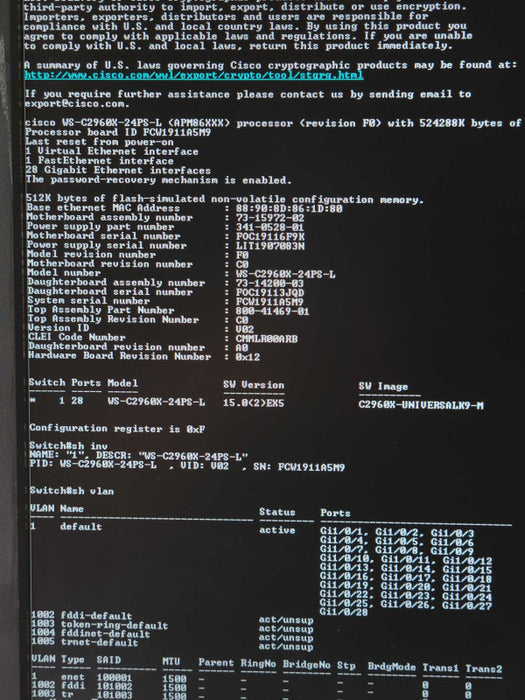 CISCO WS-C2960X-24PS-L V02 24x Gig PoE & 4x 1GB SFP Managed Switch _