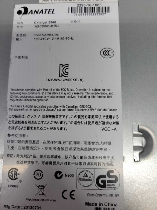 Cisco Catalyst WS-C2960-48TS-L 48 Port Gigabit Ethernet Switch Q