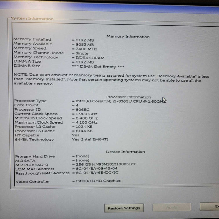 Dell Latitude 5400 i5-8365U @ 1.60GHz, 16GB DDR4, 256GB m.2 !