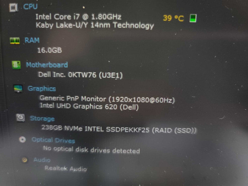 Dell XPS 13 9380 i7-8565 @ 1.80GHz, 16GB DDR4, 256GB m.2  Î²