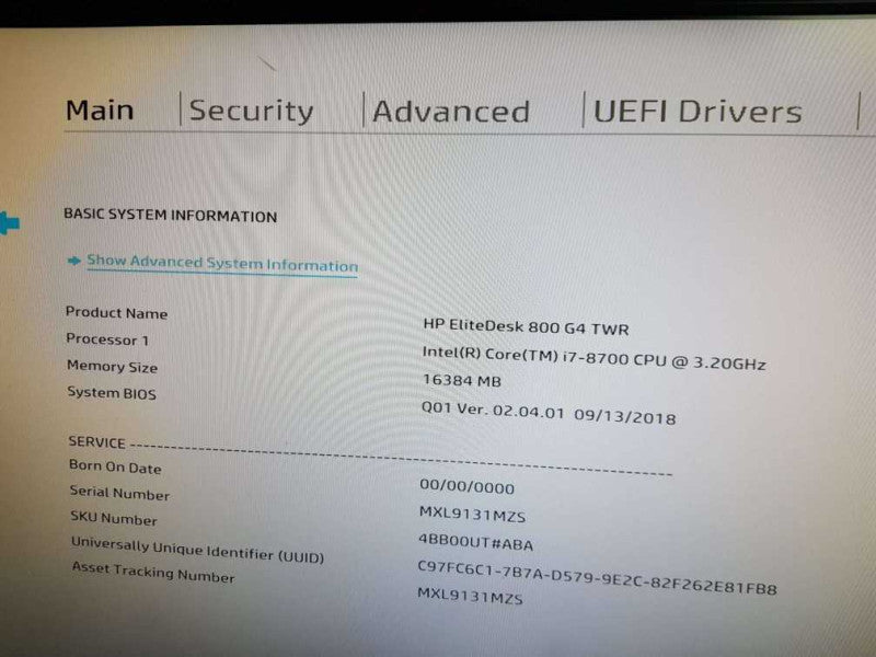 HP EliteDesk 800 G4 TWR  Core  i7-8700 CPU @ 3.20GHz 16GB DDR4 RAM