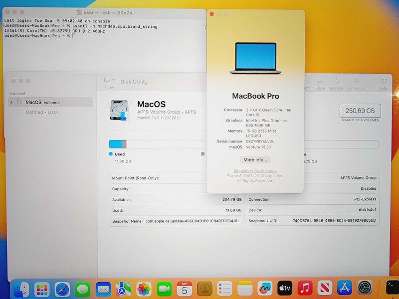 Apple Macbook Pro 2019 13\\" Core i5-8279U @ 2.4GHz 16GB DDR3 250GB SSD (