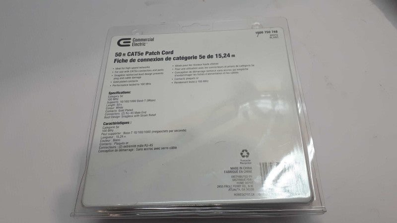 50 FT CAT5E Patch Cord Ethernet RJ45- Commercial Electric New &