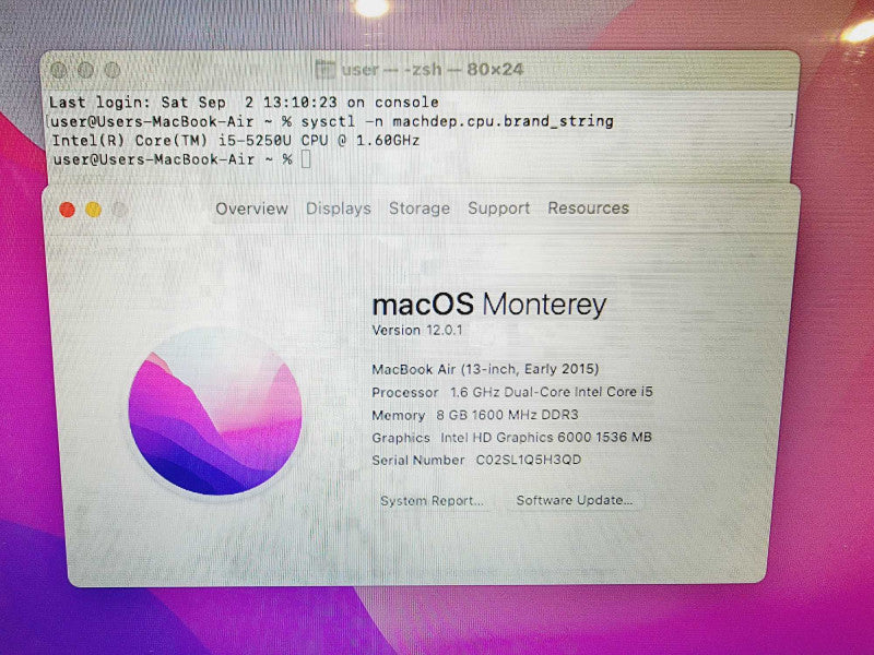 Apple Macbook Air 2015 13\\" Core i5-5250U @ 1.6GHz 8GB DDR3 120GB SSD (