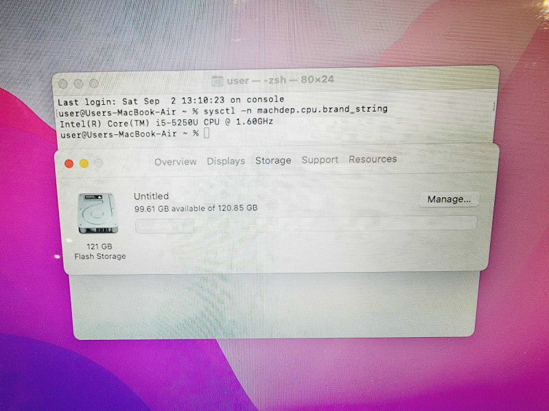 Apple Macbook Air 2015 13\\" Core i5-5250U @ 1.6GHz 8GB DDR3 120GB SSD (
