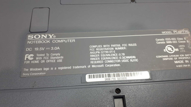 Sony PCG-735  Vintage Notebook Computer &