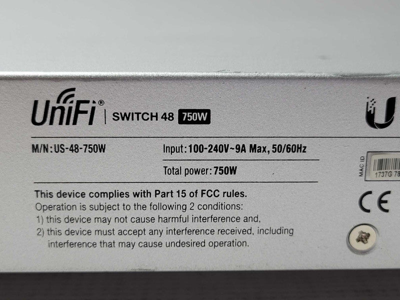 Ubiquiti Unifi US-48-750W 48-Port Gigabit Managed PoE+ Ethernet Switch, READ _
