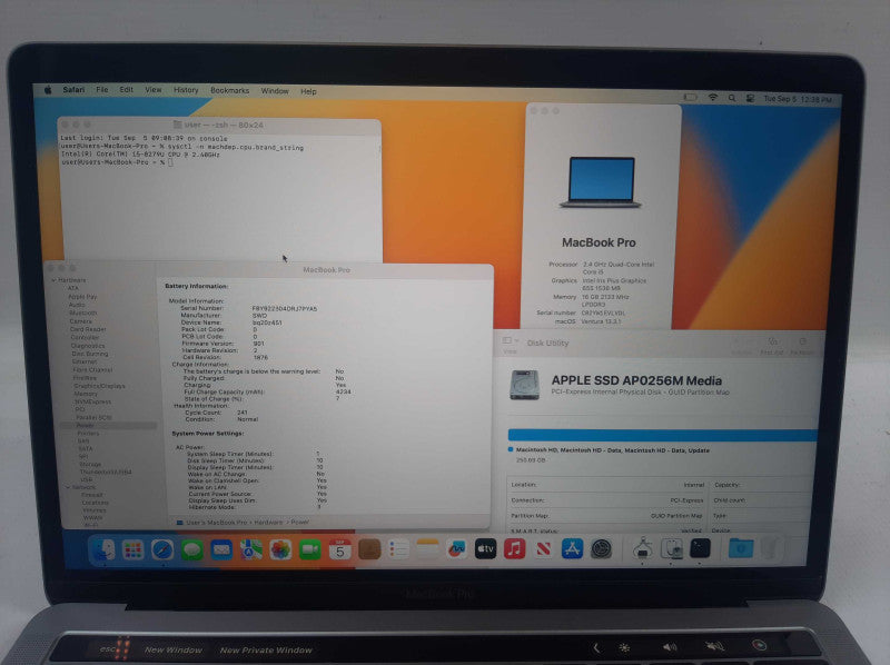 Apple Macbook Pro 2019 13\\" Core i5-8279U @ 2.4GHz 16GB DDR3 250GB SSD