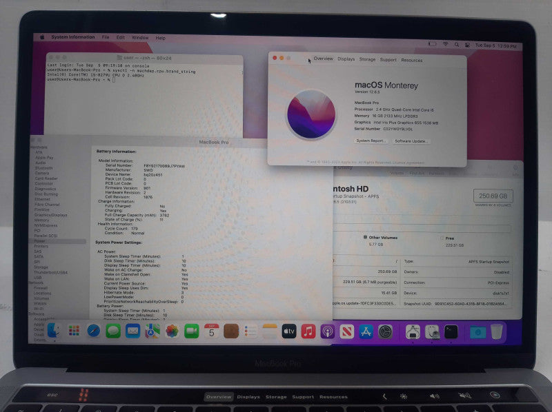 Apple Macbook Pro 2019 13\\" Core i5-8279U @ 2.4GHz 16GB DDR3 250GB SSD *READ