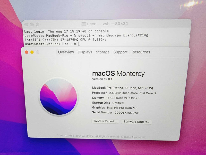Apple Macbook Pro Retina 15\\" 2015 Core i7-4870HQ @ 2.5GHz 16GB DDR3 500GB SSD Radeon R9 M370x 2GB(