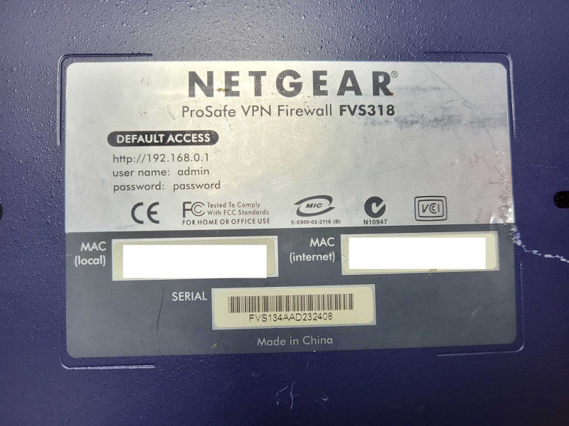 Netgear FVS318 ProSafe 8-Port VPN Firewall Router 802.11b/g/n Q$