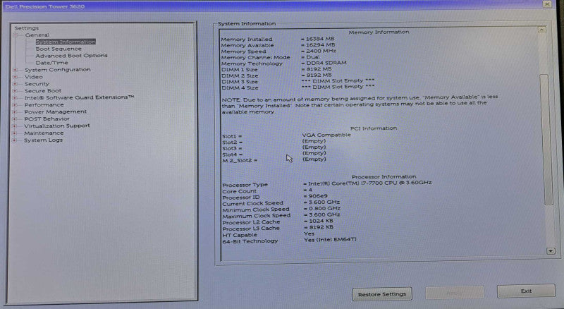 Dell Precision T3620 Core i7-7700 @ 3.60GHz 16GB DDR4 AMD W4100 GPU )