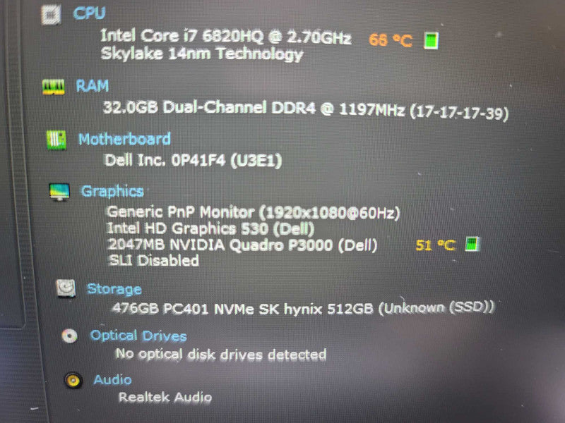 Dell Precision 7720 i7-6820HQ@2.70GHz, 32GB DDR4, 2GB Quadro P3000, 512GB m.2 QÎ²