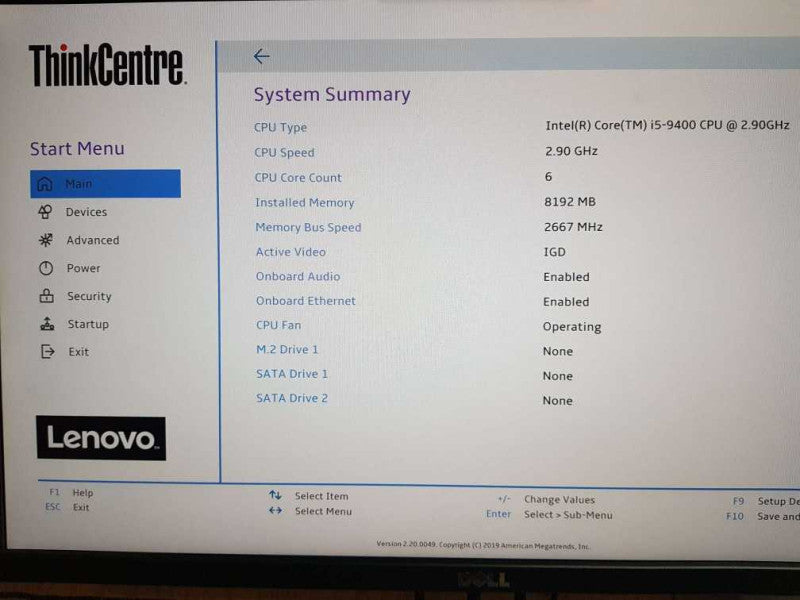 Lenovo ThinkCentre M720e i5 - 9400 CPU @ 2.90GHz  8GB DDR4 Ram