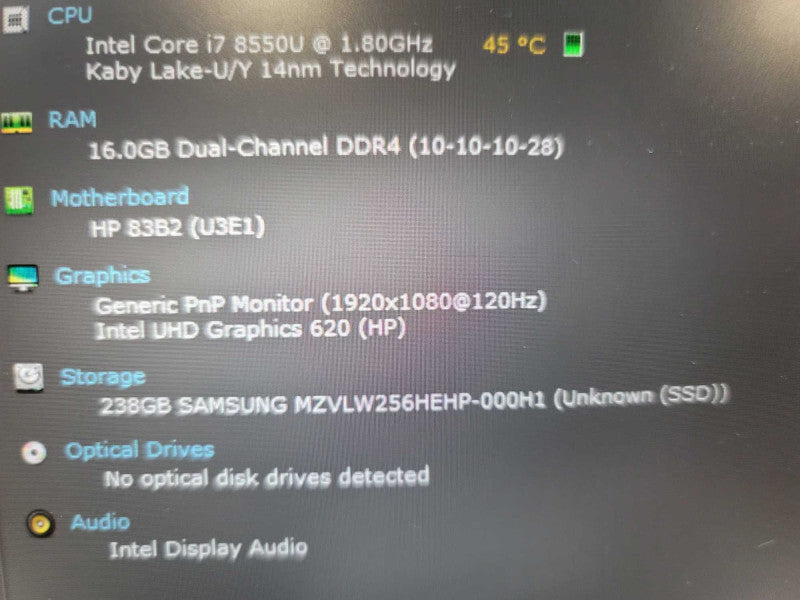 HP Elite Book 840 G5 i7-8550U@ 1.80GHz, 16GB DDR4, 256GB m.2 **no battery Î²