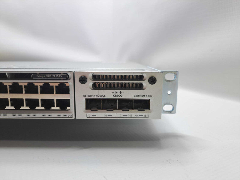 Cisco WS-C3850-24P-S 24-Port Gigabit PoE+ Ethernet Switch + C3850-NM-2-10G Q)