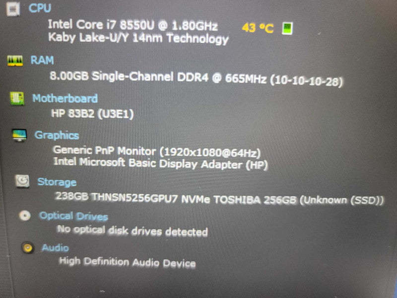 HP EliteBook 840 G5 i7-8550U @ 1.80GHz, 8GB, 256GB m.2 **No Battery Î²