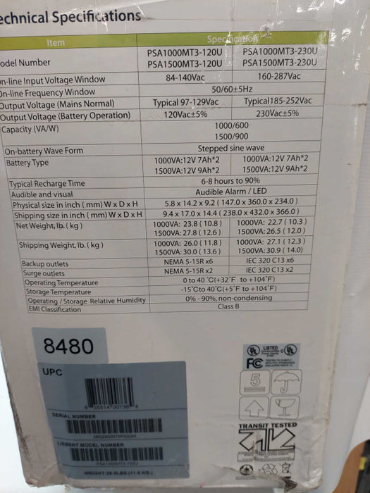Emerson Network Power Libert PSA AC power system Model; PSA1000MT3-120U