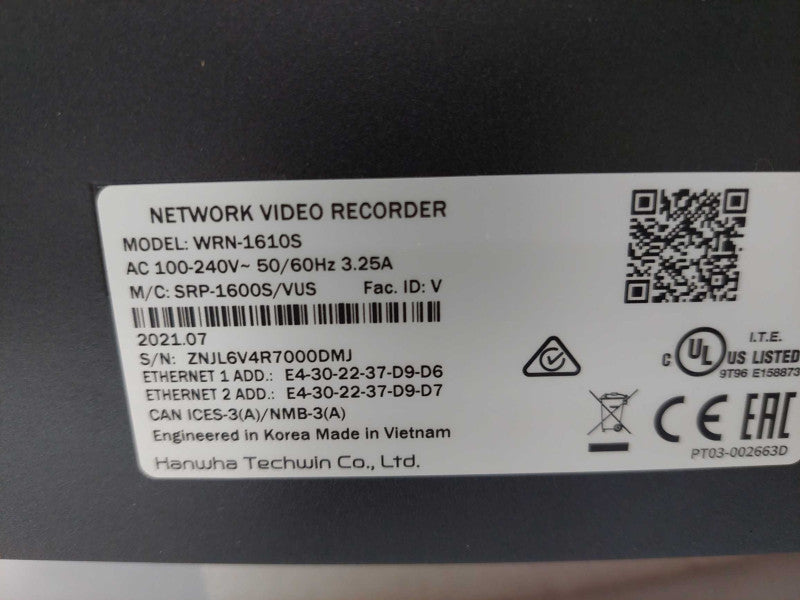 WiseNet 8Ch Network Video Recorder Model: WRN-1610S