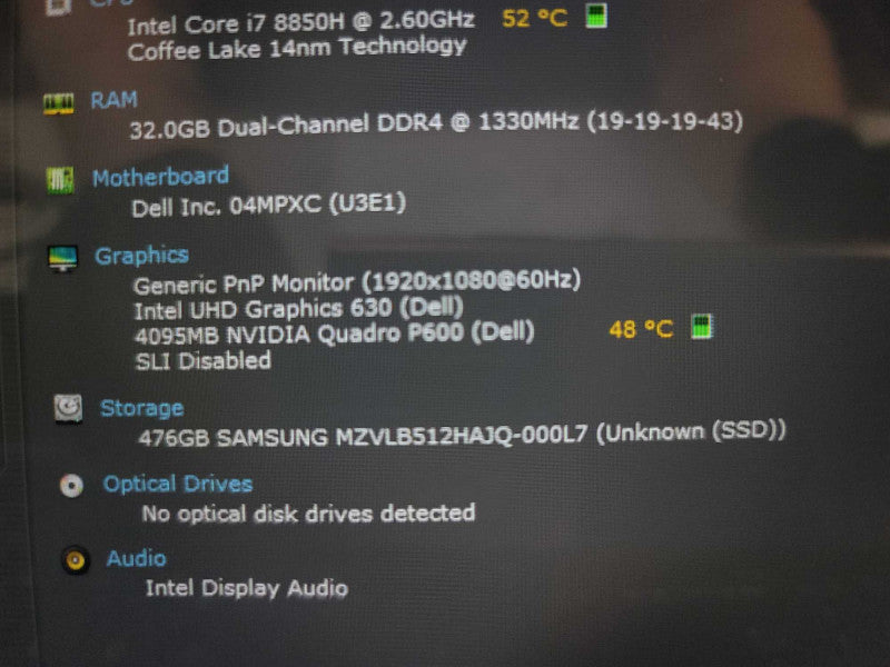 Dell Precision 3530 i7-8850H, 32GB DDR4, 4GB Quadro P600, 512GB m.2  Î²