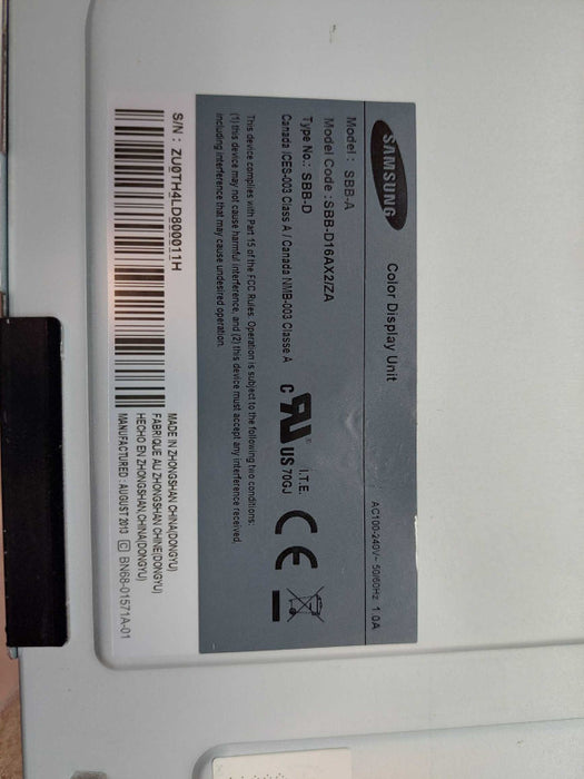 Samsung Colour Display Unit Model: SBB-A Model Code: SBB-D16AX2/ZA