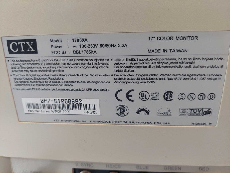 CTX 17\\" Colour Monitor Model: 1785XA Made in Taiwan