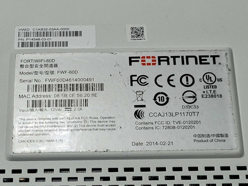 Fortinet Fortiwifi-60D FWF-60D Security Appliance, READ _