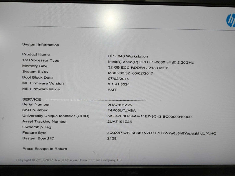 HP Z840 workstation Xeon E5-2630 V4 @ 2.20ghz / 32gb ram / quadro K620 #
