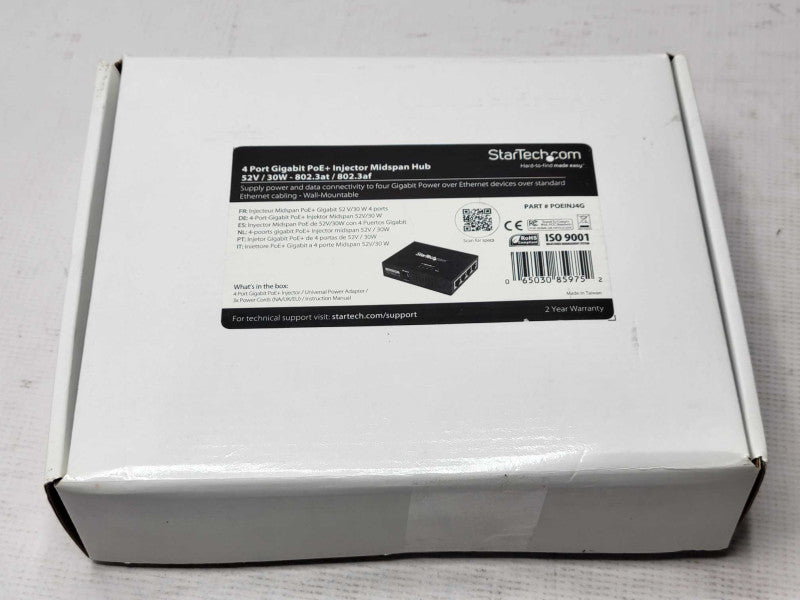 Startech 4-Port Gig PoE+ Injector Midspan Hub 52V/30W-802.at/802.3af POEINJ4G _