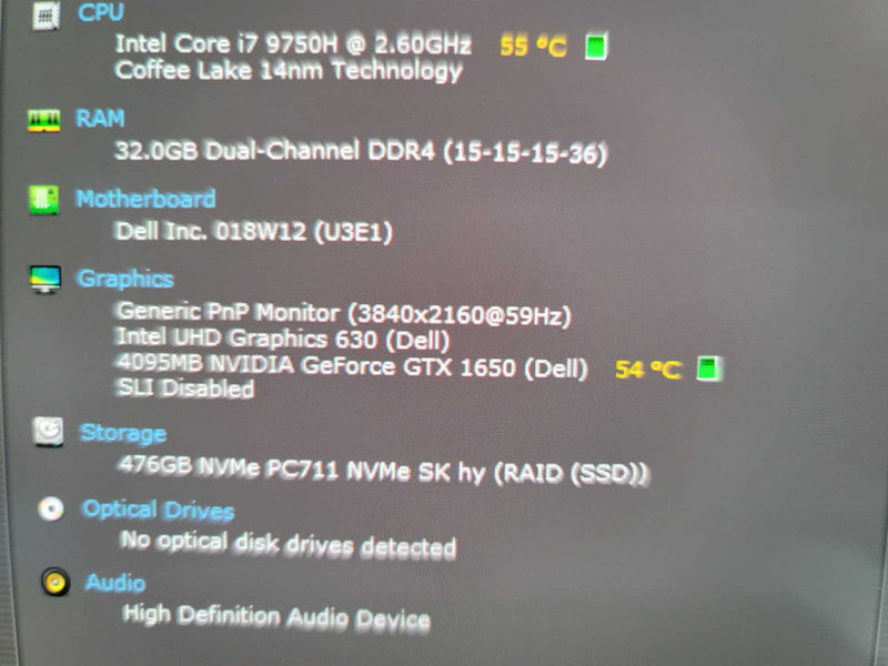 Dell XPS 15 7590 4K i7-9750H@ 2.60GHz, 32GB DDR4, 4GB GTX 1650, 512GB m.2  Î²
