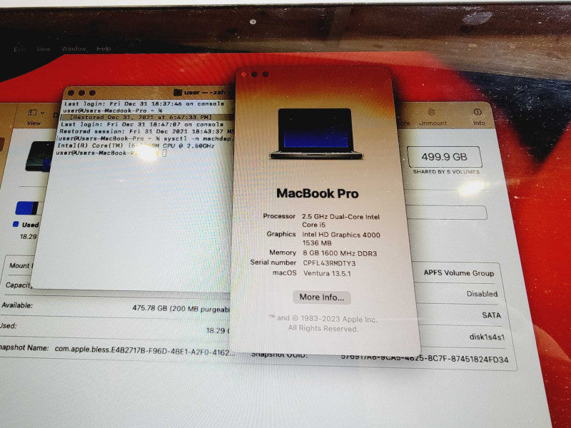 Apple Macbook Pro 2012 13\\" Core i5-3210M @ 2.5GHz 8GB DDR3 500GB HDD (