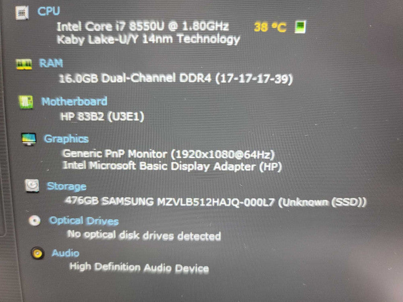 HP ZBook 14u G5 i7-8550U @ 1.80, 16GB DDR4, 512GB m.2 **READ Î²