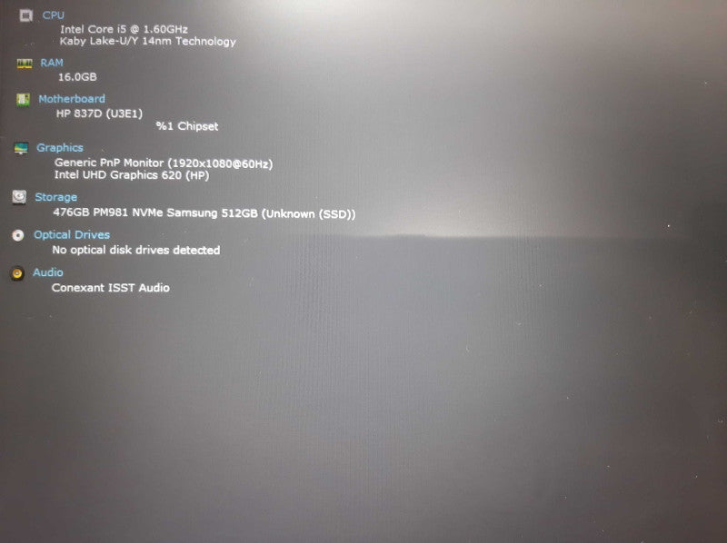 HP ProBook 450 G5 Core i5-8250U @ 1.6 GHz 16GB RAM 512GB SSD