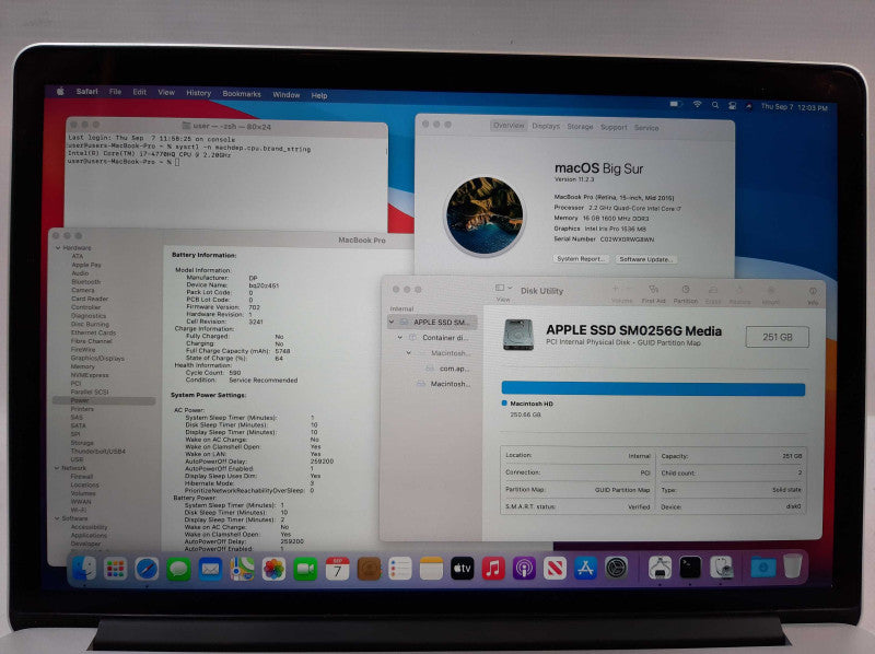 Apple Macbook Pro 15\\" 2015 Core i7-4770HQ @ 2.2GHz 16GB DDR3 256GB SSD *READ